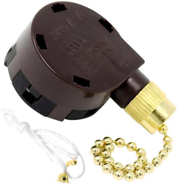 Zing Ear ZE-268S5 Ceiling Fan Switch 4 Speed 5 Wire Pull Chain Switch Replacement Five Position Four Way Rotary Motor Controller Repair Kit Parts 6A125VAC 3A250VAC for Overhead Ceiling Fans - Brass