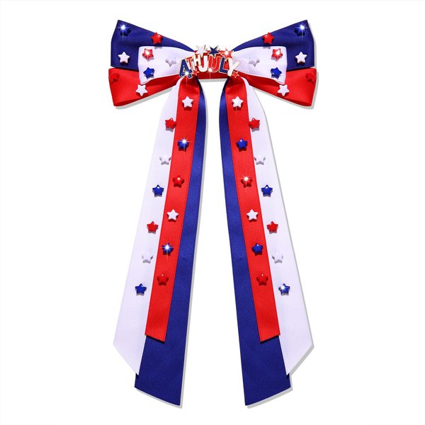 Boderier 4th of July Hair Bows for Women Red White Blue Hair Bow Clips Jeweled Star Patriotic Ribbon Hair Clips Independence Day Hair Accessories Fourth of July Party Favors
