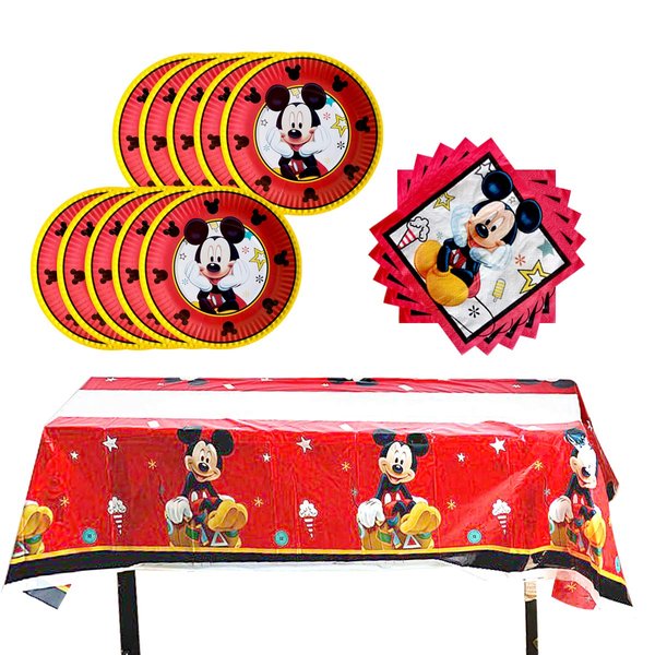 Birthday Party Supplies for Red Mickey Mouse ,Includes 20 Paper Plates - 20 Napkin - 1 Table Cloth Serves 20 Guest