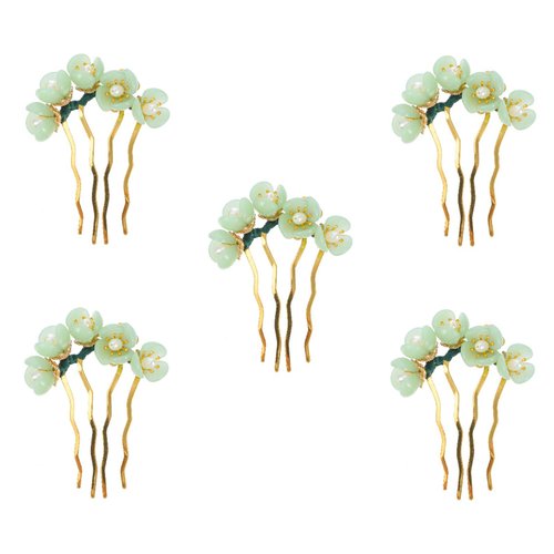Beaupretty 5 Pieces Jade Flower Hair Pins Women Girls Hair Stick Chinese Retro Chignon Pin Hair Chopsticks Hair Styling Hair Making Accessories for Hanfu Costume(Green)