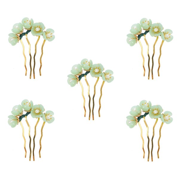 Beaupretty 5 Pieces Jade Flower Hair Pins Women Girls Hair Stick Chinese Retro Chignon Pin Hair Chopsticks Hair Styling Hair Making Accessories for Hanfu Costume(Green)