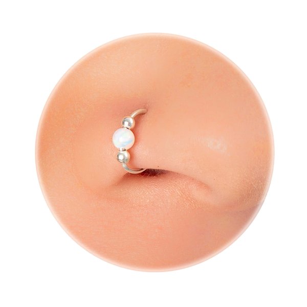 Sterling Silver Nose Ring 20G Piercing Nose Hoop - White Opal Nose Jewelry For Women Hypoallergenic 7mm