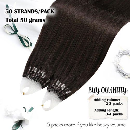 Moresoo Brown Microbead Hair Extensions Human Hair Micro Beads Hair Extesnions Human Hair Darkest Brown Hair Extensions Micro Link Human Hair Extensions For Black Women 50G/50S 20In