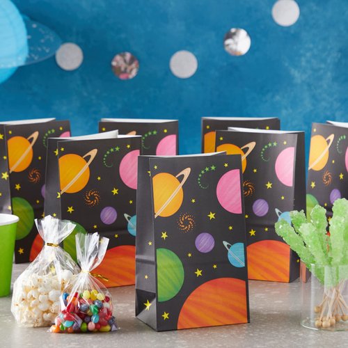 BLUE PANDA 36 Pack Outer Space Themed Party Favor Bags for Kids Birthday Supplies, Solar System Planet Design Treat Bags (5.5 x 8.7 x 3.3 In)
