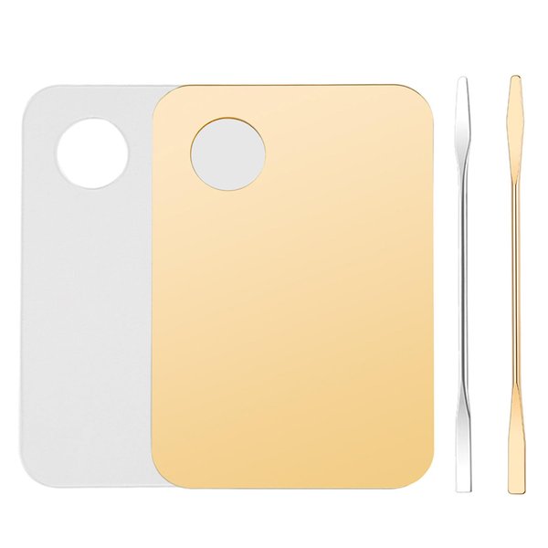 Mcduyant 4 Pcs Makeup Mixing Tray Makeup Palette with Makeup Spatula Makeup Mixing Palette Foundation Palette for Eye Shadow Lipsticks Nail Art Beauty Salon (Gold and Transparent)