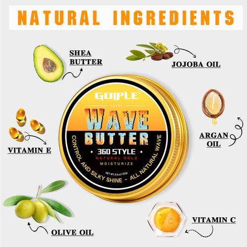 3.5 OZWave Butter 360 Wave Grease for Men, Wave Butter for Layered Waves, Moisture, Control and Silky Shine – All Natural Wave Cream, Natural Wave Butter Cream with Shea Butter and Beeswax for Wolfing