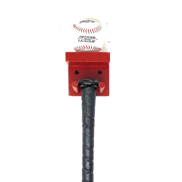 MWCSPORTS Full Size Bat and Ball Rack/Softball Holder Wall Mount Wood Display (Red)