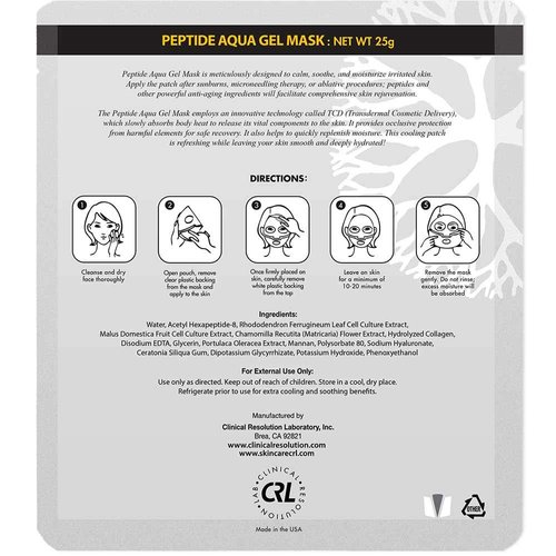 CRL Peptide Aqua Gel Mask 5 Pack, Instant Hydration, Soothing, Cooling, Healing, Post-Treatment, Post Microneedling, Reduce Redness and Stinging Feeling