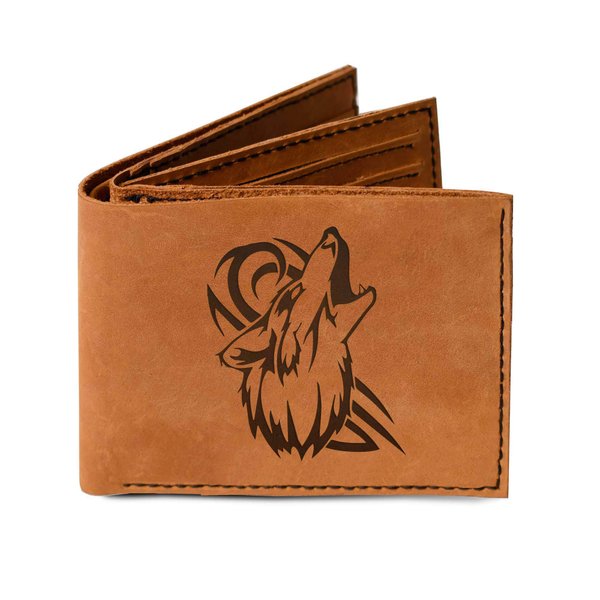 Men's Wolf Abstract -3 Handmade Natural Genuine Leather Trifold Wallet MHLT_05