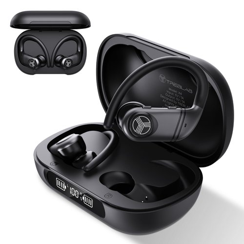 TREBLAB X4 Wireless Earbuds with Earhooks – 253H Battery, ENC Mic, Bluetooth 5.4, USB-C Charging Case, IPX5 Waterproof, Noise Isolating, for Running, Calls, Workouts – Bluetooth Over Ear Earbuds