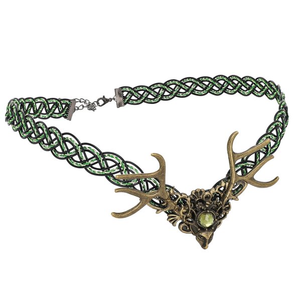 COTEEZA Black Celtic Fairy Circlet - Retro Elf Classic Antler Crown Green Rhinestone Viking Tiara Circlet Medieval Celtic Braided Headband Women Cosplay Renaissance Costume Headress for Cosplay