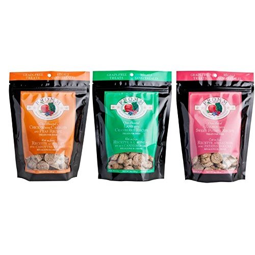 Fromm Four-Star Nutritionals Oven-Baked Grain-Free Dog Treats 3 Flavor Variety Bundle: (1) Fromm Chicken With Carrots And Peas Recipe Grain-Free Dog Treats, (1) Fromm Lamb With Cranberry Recipe