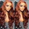 ANDRIA 350 Copper Lace Front Wigs Long Body Wave Glueless Natural Wave Transparent lace Wig Ginger Orange Synthetic Heat Resistant Fiber Hair Wig Pre Plucked With Baby Hair For Women 24