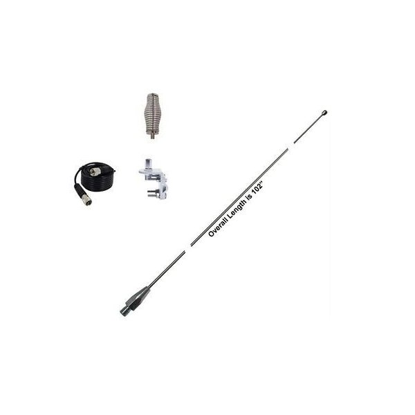 Hustler 102 Inch Whip CB Ham Antenna Stainless Steel - 9ft Coax - Spring & Mount