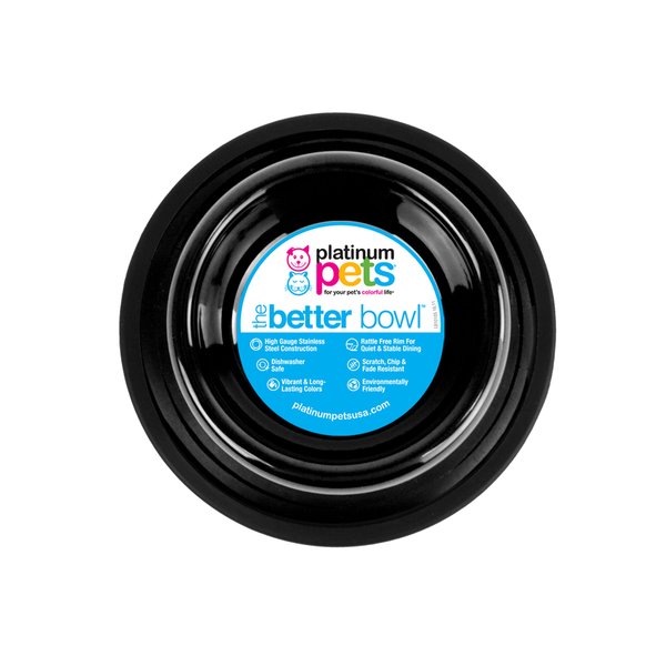 Platinum Pets 4 Cup Non-Embossed Non-Tip Dog Bowl, Black