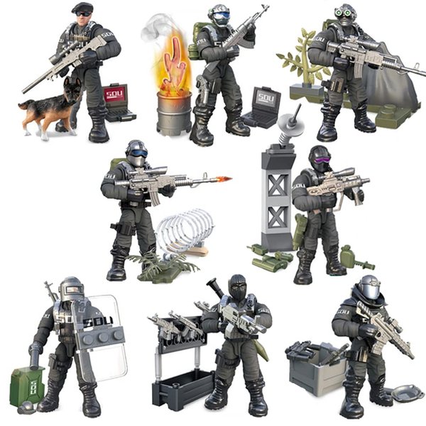 Uvini Special Forces Mini Military Action Figure with Weapons and Accessories Building Blocks Playset, 8 PCS 1:36 Scale SWAT Police Figure, Multiple Movable Joints, Best Gift for Kids 8 9 10