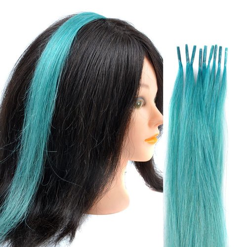 Vieuinaux Rainbow Highlights Hair Extensions, 10 Strands/lot Colored I Tip Human Hair Extension For Women Girls Gift Cosplay Dress Up Party Feather Hair Extensions With Micro Beads And Pulling Needle And Pliers (20INCH, Sky blue)