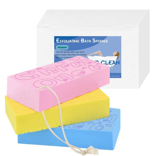3PCS Exfoliating Bath Sponge, Asian Bath Sponge for Shower, Moisturizer and Exfoliator Body Sponge, Spa Cellulite Massager Dead Skin Sponge Remover for Body