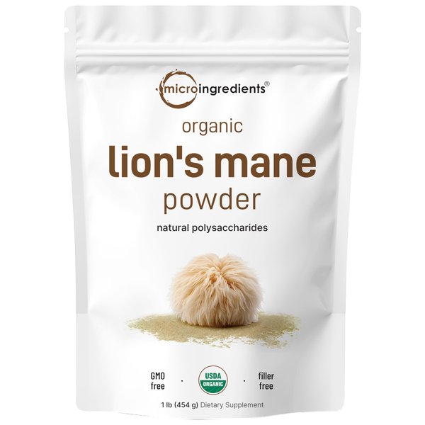 Micro Ingredients Organic Lions Mane Mushroom Supplement Powder, 16 Ounce | Natural Superfood for Brain, Energy, & Immune Health | Non-GMO Vegan