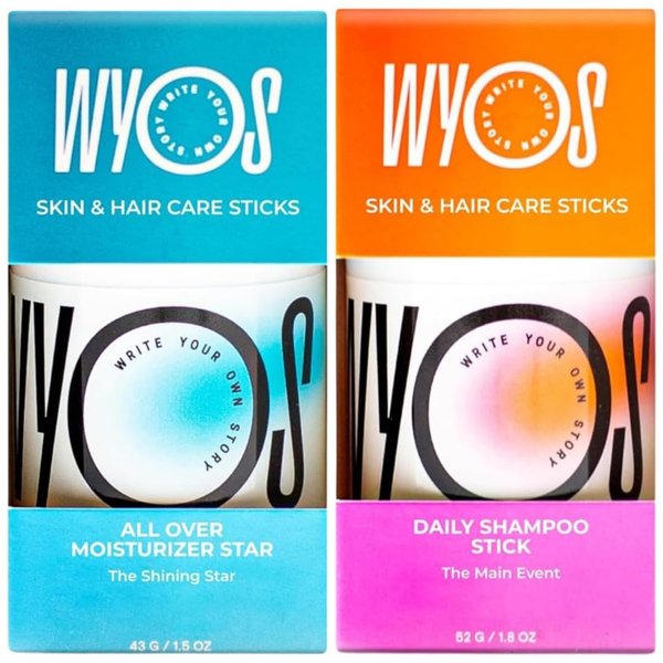 WYOS All Over Moisturizer & Shampoo Stick Stocking Stuffer Bundle | Travel Size, Leak Free, Vegan, Cruelty Free, Sulfate Free, Portable, Paraben Free, Sulfate Free