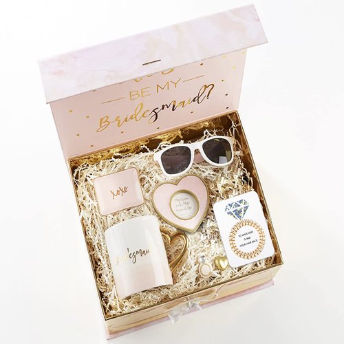 Banugo Bachelorette Hair Ties, Bridesmaid Proposal Gifts, Spiral Hair Ties Scrunchies, Bridal Shower, Wedding, Bachelorette Party Favors for Guest (Set of 8- Champagne)