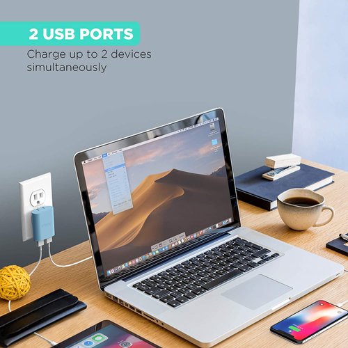 iHome 2 Port USB Wall Charger: AC Pro Multiport USB Charger, USB Plug Adapter & Phone Charging Block, Double USB Wall Plug, Flat 2 Port USB Charger & USB Wall Adapter