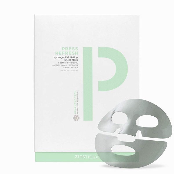 ZitSticka Sheet Masks for Face Skincare - 5pack Press Refresh - Exfoliating & Hydrating Sheet Mask for Dry & Sensitive Skin - Soothe Breakouts & Acne-Prone Skin - Beauty Facial Skin Care for Woman