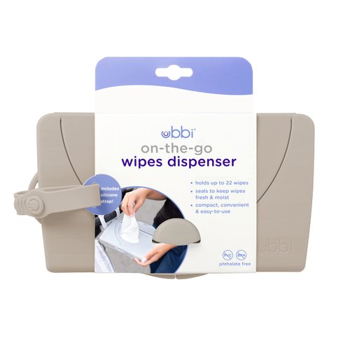 Ubbi On-The-Go Baby Wipes Dispenser, Portable Wipes Container for Travel, Diaper Bag Accessory Must Have for Newborns, Reusable Wipes Holder, Taupe
