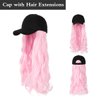 AynnQueen Baseball Cap with Hair Extensions for Women Adjustable Hat with Synthetic Wig Attached 24inch Long Wavy Hair Black Baseball Cap (Light Pink)