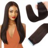 Tape in Hair Extensions Human Hair 100% Real Remy Human Hair 40g 20pcs/Set Brazilian Virgin Hair Straight Seamless Invisible Skin Weft Extensions (16 Inch,#2 Dark Brown)