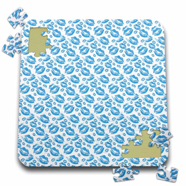 3dRose Two Kisses Collided Lip Boyish Blue Lips Pattern - Puzzles (pzl_357234_2)
