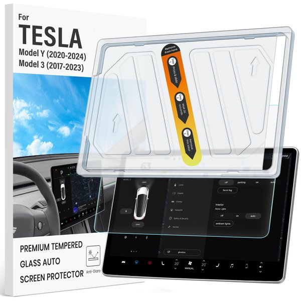 ABSONE Screen Protector for Model Y(2024~2020) Model 3(2023~2017), Accessories for Tesla Model Y /3 Dashboard Touchscreen, Anti Glare, Anti Fingerprint, Easy Installation Tray, 9H Tempered Glass