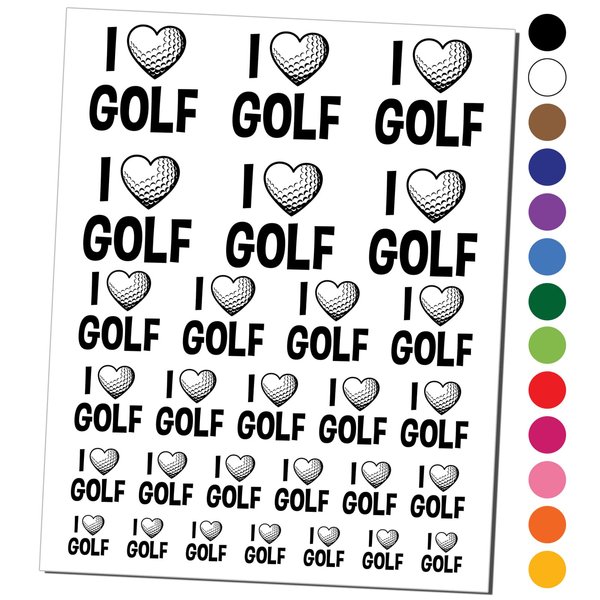 I Love Golf Heart Shaped Ball Sports Temporary Tattoo Water Resistant Fake Body Art Set Collection - Black (One Sheet)