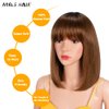 NOBLE HAIR Straight Bob Wigs with Bangs 12 Inch None Lace Front Wigs Machine Made Short Bob Human Hair Wigs for Black Women Glueless Brazilian Virgin Human Hair (12 Inch, TT1B/30)