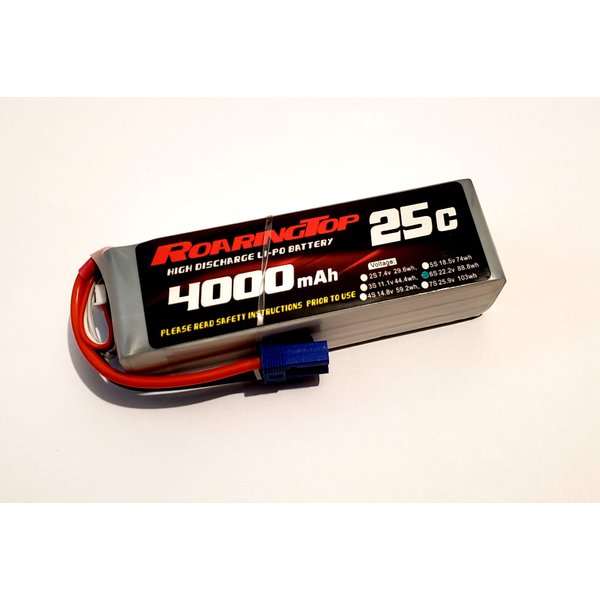 RoaringTop LiPo Battery Pack 25C 4000mAh 6S 22.2V with EC5 Plug for RC Car Boat Truck Heli Airplane