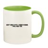 Knick Knack Gifts Don't Mess with A Vegan Woman. I Will Kale You. - 11oz Ceramic Colored Handle and Inside Coffee Mug Cup, Light Green
