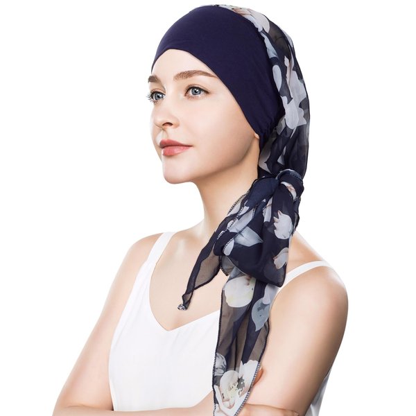 FADACHY Chemo Turbans Headwear for Women Summer Lightweight Headwraps Silky Head Scarf for Women Cancer Bald Cancer Hats,Cyan