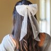Jeairts Bridal Hair Bow Veil Pearl Wedding Hair Piece White Tulle Bow with Clip Bachelorette Party Hair Accessories for Women and Girls