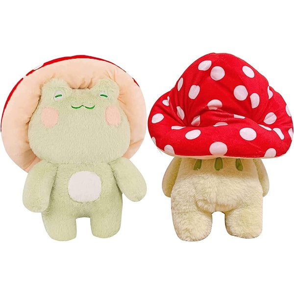 Frog Plush Toys, 10" Cute Frog with Red Mushroom Hat Stuffed Animals, Kawaii Plushies Gift for Kids Girls Adults Valentines Birthdays Gift（Light Green Red hat, 10inch