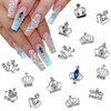 Glitter Crown Nail Charms for Nail Art 15Pcs Shiny Silver Nail Art Charms Hollow Alloy Crown Nail Rhinestones Exquisite Bling Blue Nail Gems Crystal Crown Nail Jewelry for Women DIY Nail Decoration