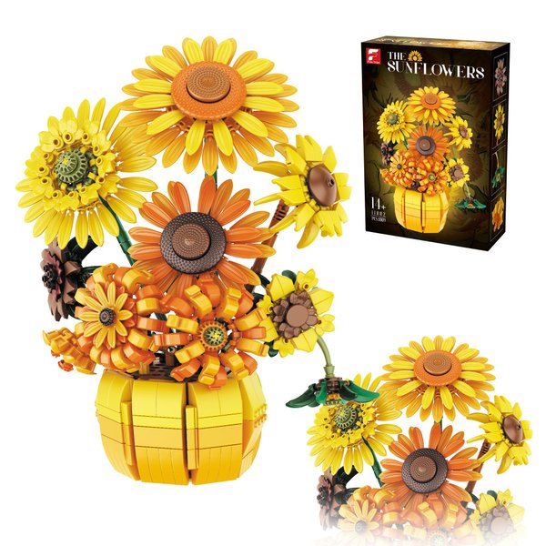 VannMold 11002 Sunflowers Building Blocks Flower Bouquet Set with Vase 1009PCS, Botanical Collection with Sunflower for Home & Office Décor for Adults Girls 14+
