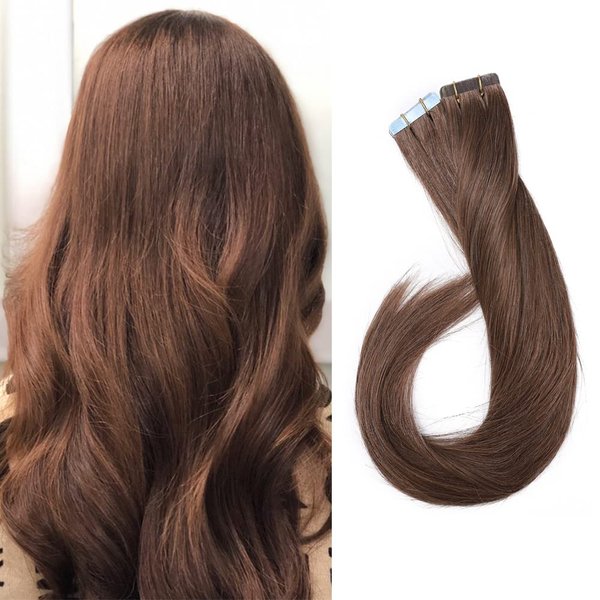 Benehair Remy Tape in Hair Extensions Human Hair Light Brown Seamless Skin Weft Tape in Real Human Hair Extensions Straight Hair 22 Inch 50g #6 20 pcs