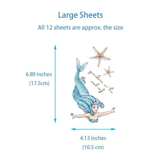 Zotemo 12 Pack Mermaid Temporary Tattoos, Waterproof Body Art Stickers for Women Kids Girls and Models