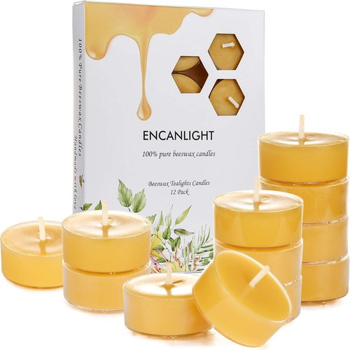 Beeswax Tealight Candles, Tea Lights Candles 12 Pack 4 Hours of Each, Natural Beeswax Tealights for Home Decor & Ambiance, Long-Lasting & Eco-Friendly