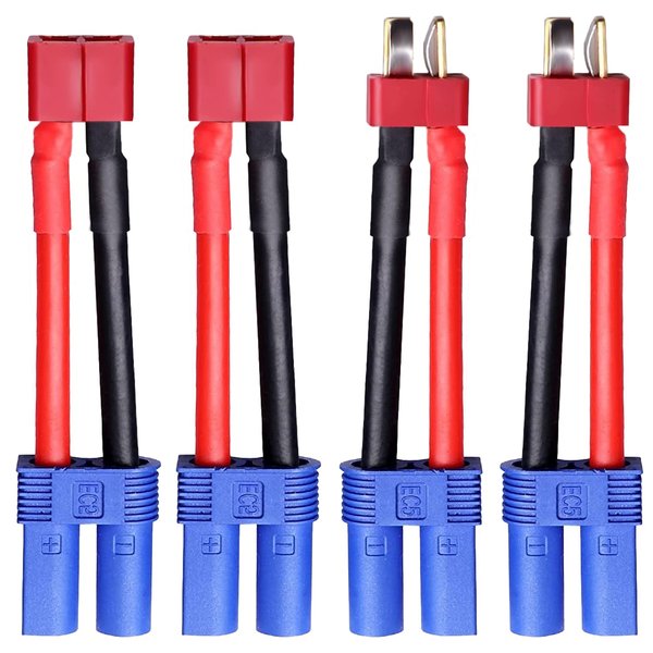 Youme 4pcs EC5 to Deans T Male Female Plug Connector Adapter Conversion Cable Wire for RC Lipo Battery Balance Charger RC Car Truck Boat Motor Controller ESC