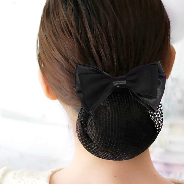 Artibetter Barrette hairnet Women Hair bun Cover net Snood Bowknot Decor Hair Clip 2pcs