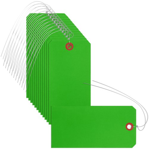 200 Pieces Shipping Tags with Wires Blank Tags Manila Tags 4 3/4" x 2 3/8" Paper Hang Tags for Inventory Luggage Garage Hanging Items (Green)