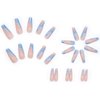 BABALAL Coffin Press on Nails Long French Fake Nails with Nail Glue Blue Glossy Glue on Nails 24pcs Ballerina Acrylic Nails Blue False Nails