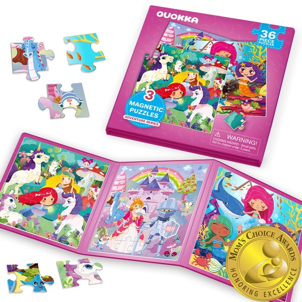 QUOKKA Magnetic Puzzles for Toddlers 3-5 - 36 Pieces Travel Puzzles Games for Kids Ages 2-4 - Princess Unicorn Car Activities Toy for Girls 4-8 yo - Learning Magnet Gift for Road Trip