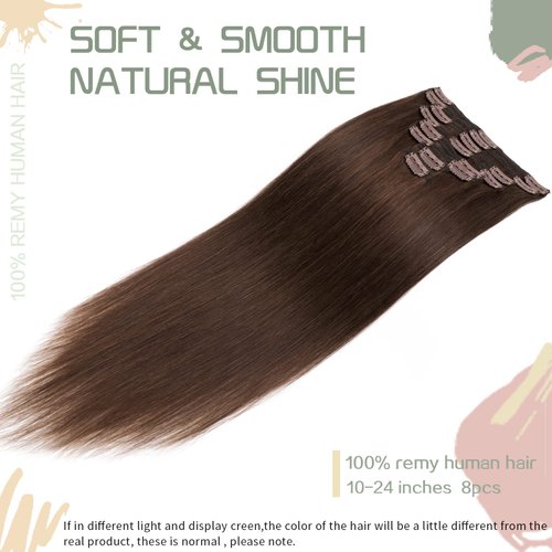 S-noilite Clip in Hair Extensions Human Hair for Women Thick True Double Weft Clip on 100% Remy Human Hair 8 Pieces 18 Clips Straight Silky (16 Inch - 130g,Medium Brown (#4))